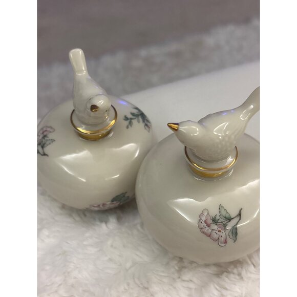 Lenox Serenade™ Porcelain Perfume Bottles Pair Bird Stoppers, 24k Gold Trim,USA - Picture 5 of 15